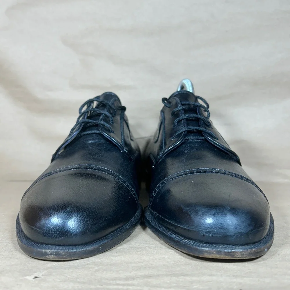 Bally Trino Dress Shoes Mens 9 D Black Solid Leather Cap Toe Oxford Italy